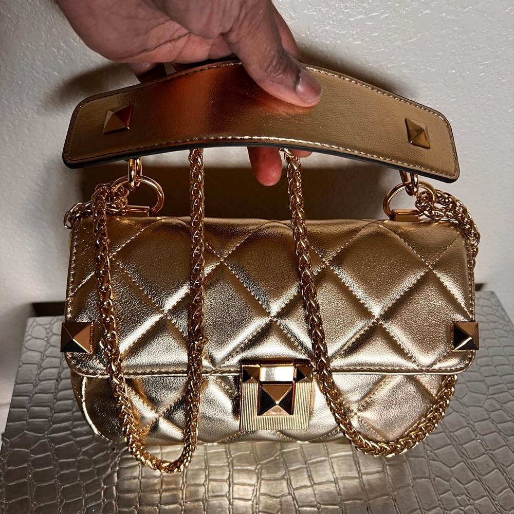 ALDO Gold Quilted design medium Top Handle Bag with Chain Strap GRADUATION DAY